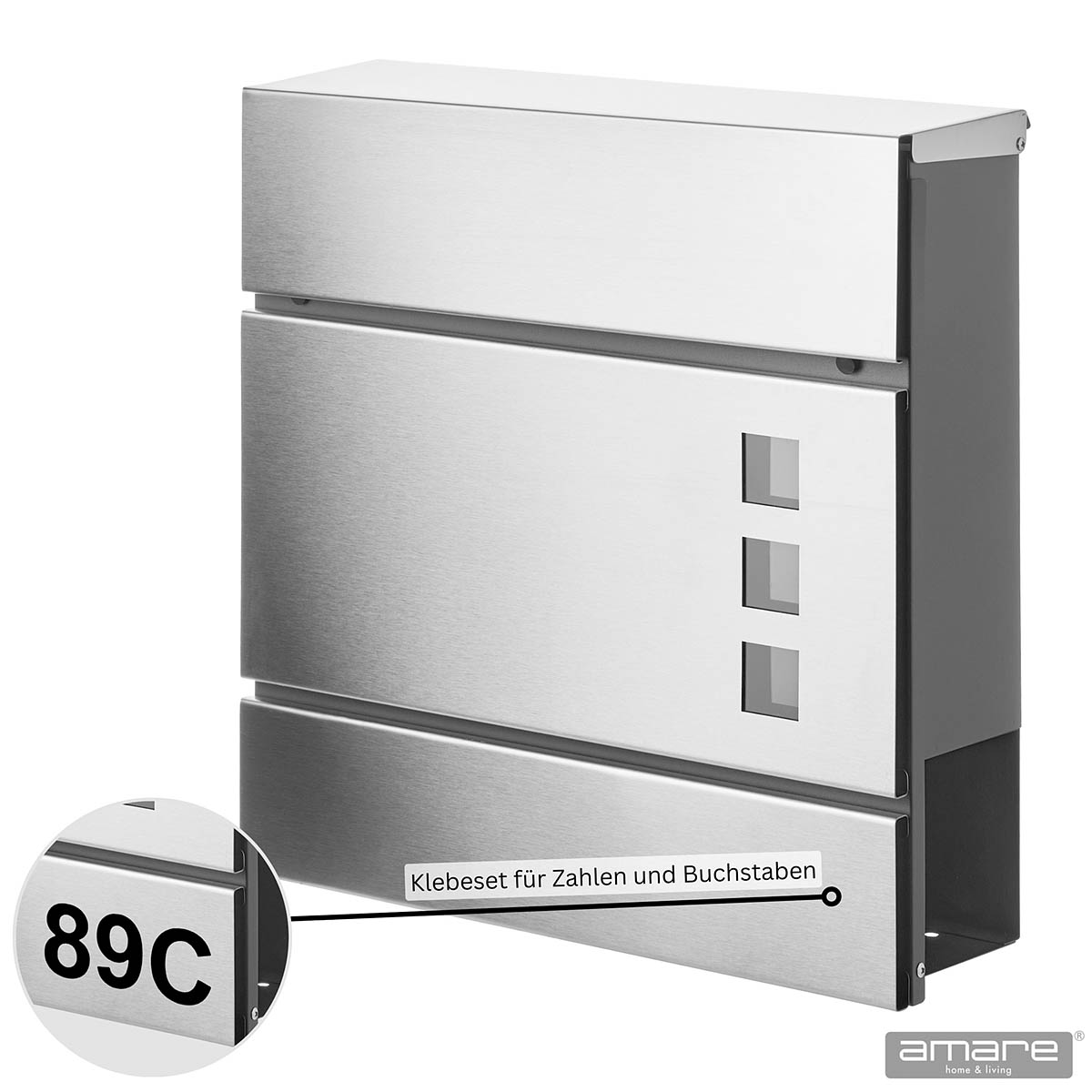 Weles AMARE DESIGN Briefkasten Series 4 Postkasten - 37 x 37 x 10,5 cm - Mailbox mit Edelstahl Front