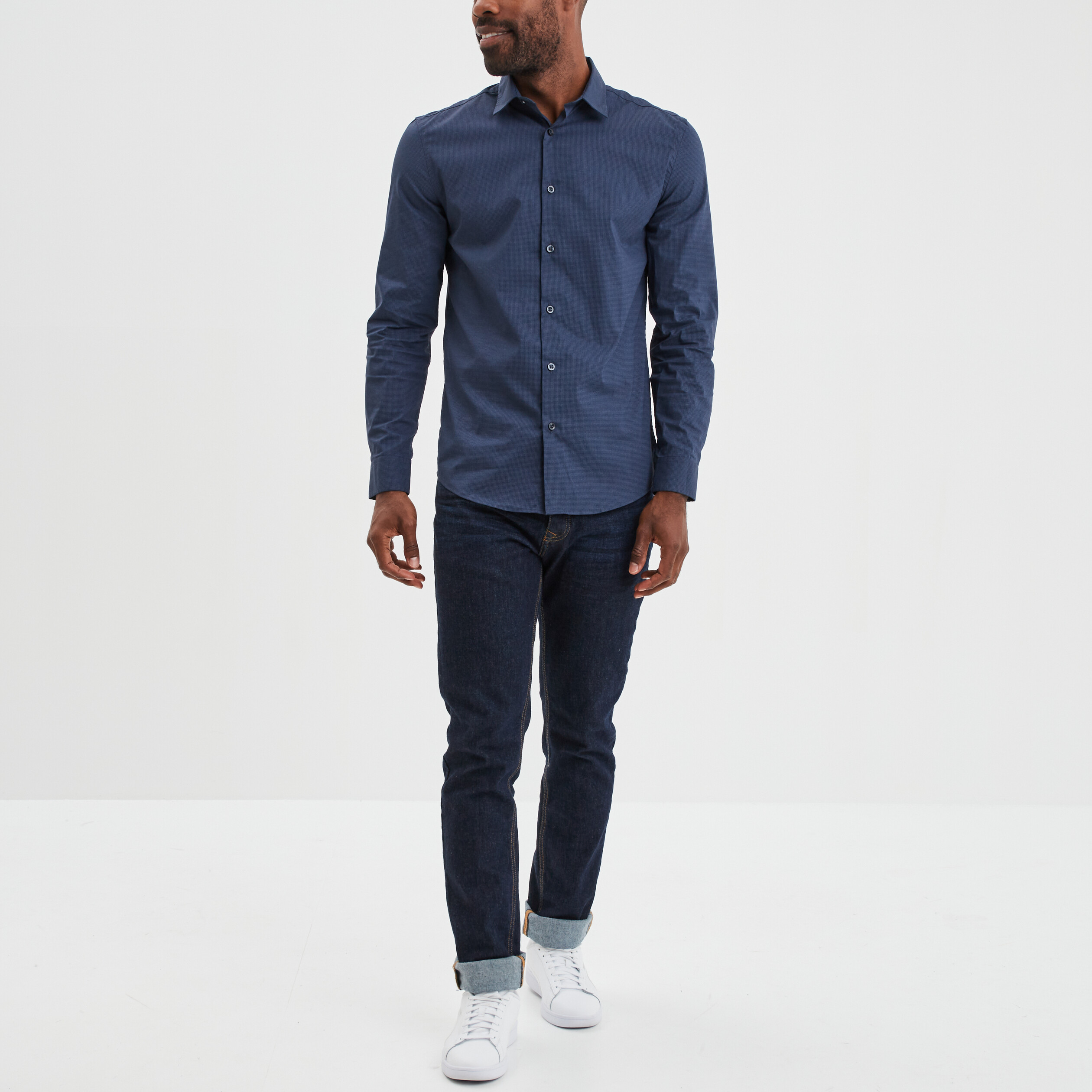 Chemise ajustée col français bleu marine homme | La Halle