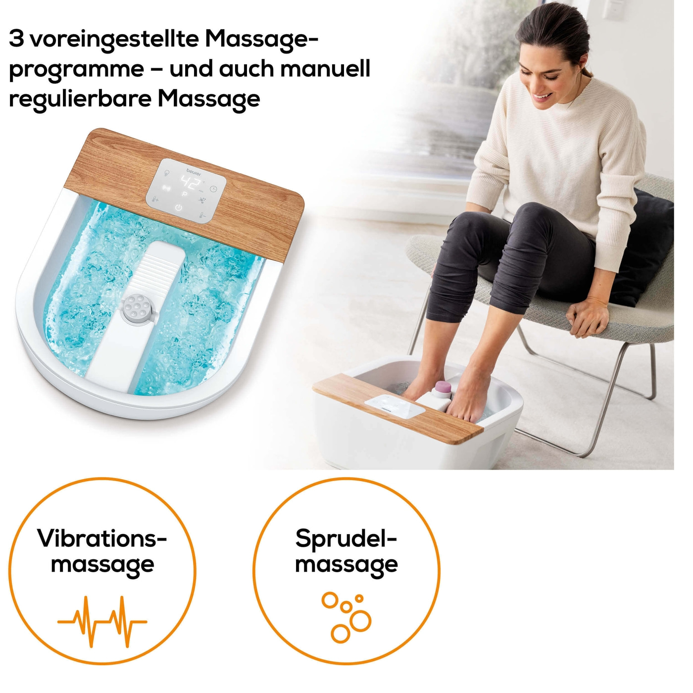 Beurer Wellness Fußsprudelbad FB 65-Wellness Fußsprudelbad mit Wasserheizung, Ambientebeleuchtung und rotierender Pedikürestation