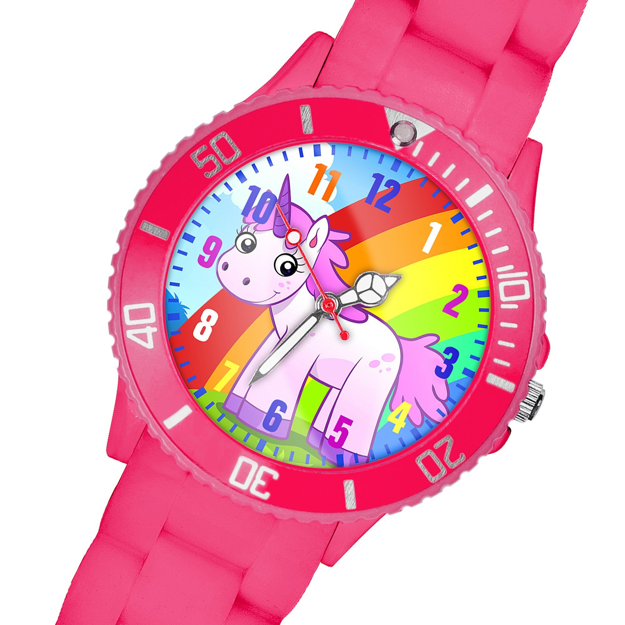 Taffstyle Quarzuhr Kinder Armbanduhr Silikon Einhorn Analog Uhr Bunt, Mädchen Sportuhr Bunte Kinderuhr Lernuhr Regenbogen Silikonuhr