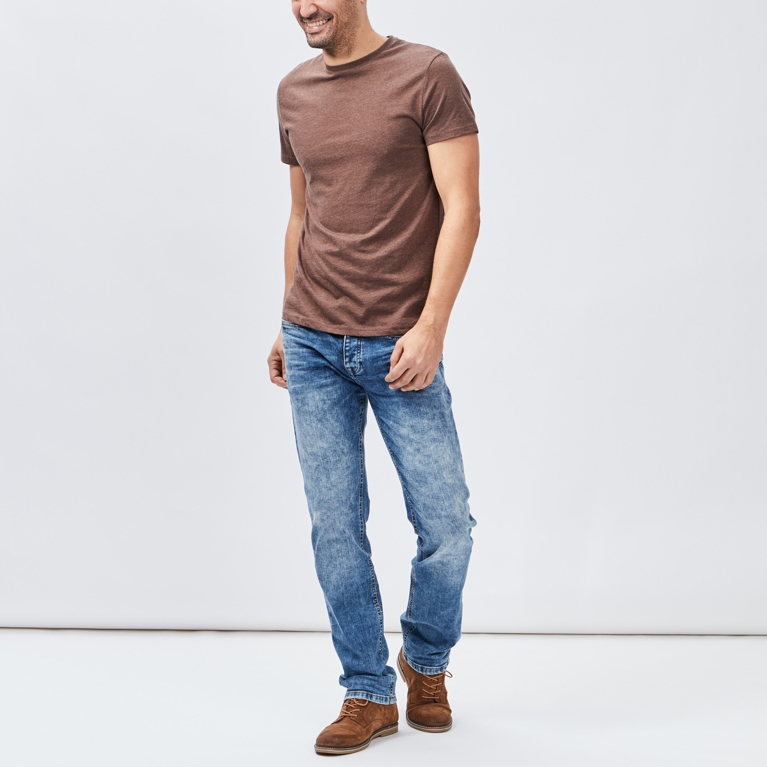T-shirt droit manches courtes marron homme | La Halle