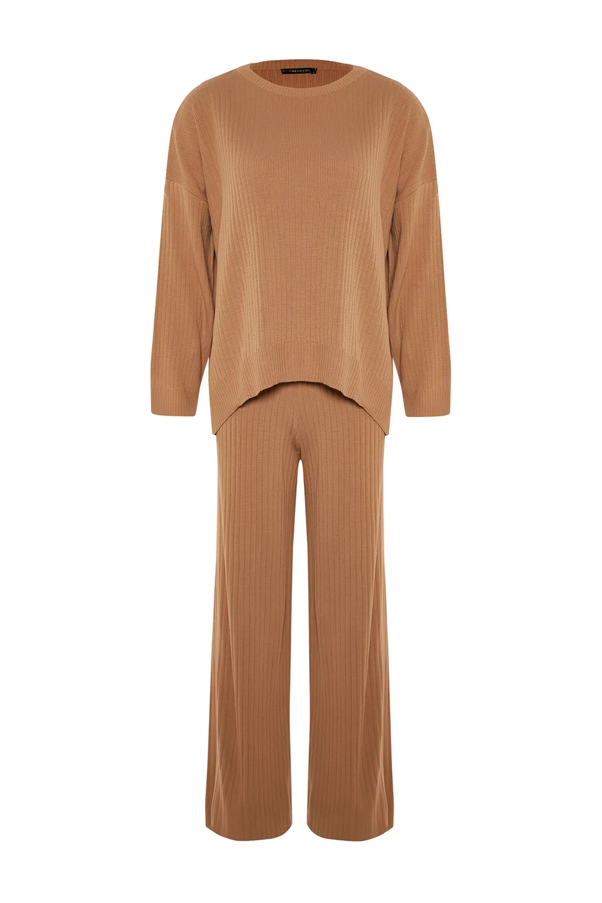 Trendyol Collection  Kamelfarbenes Strick-Top-Top-Set mit Rundhalsausschnitt TWOSS20AU0084