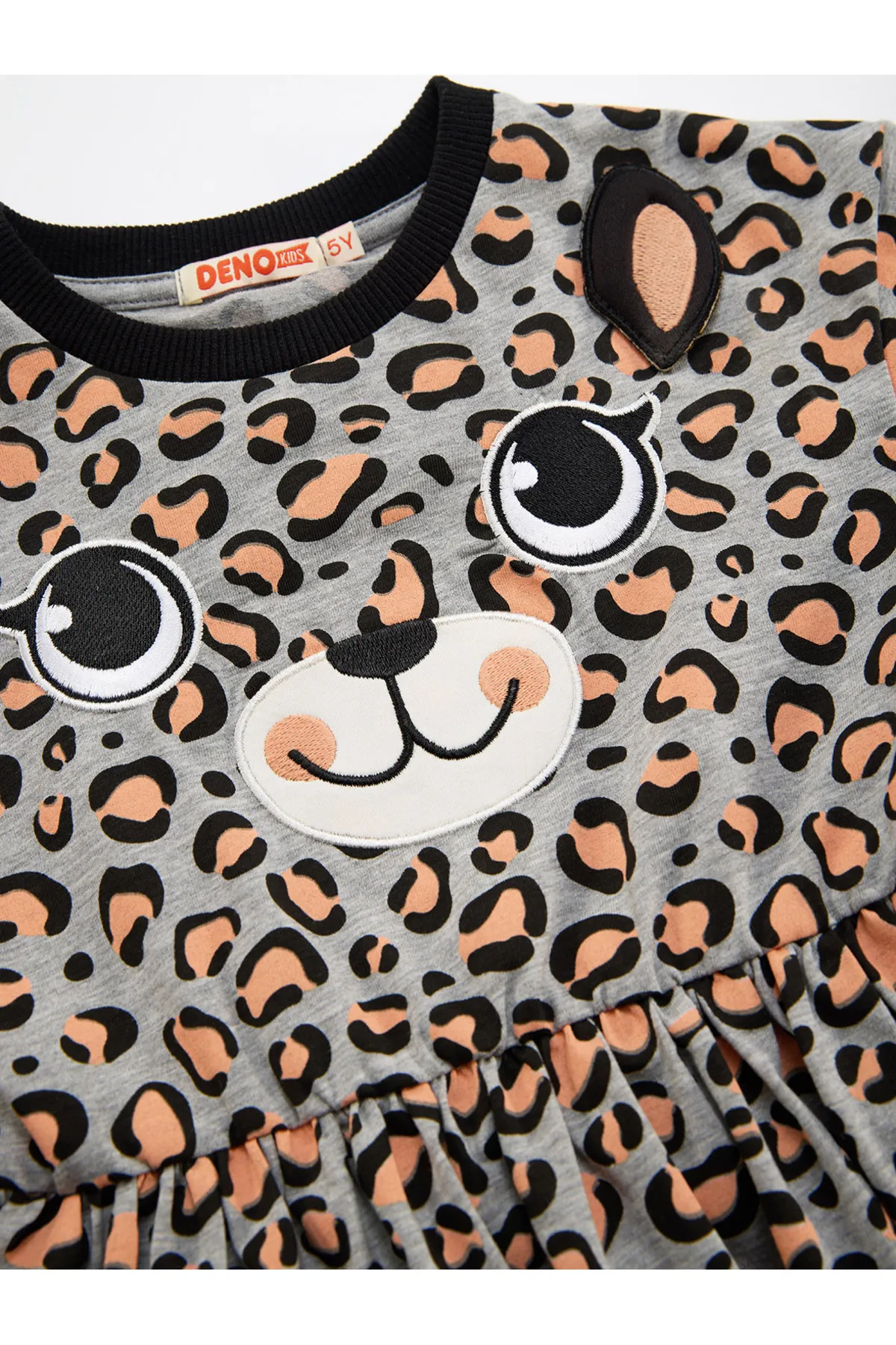 Denokids  Graues Mädchenkleid mit Leopardenmuster
