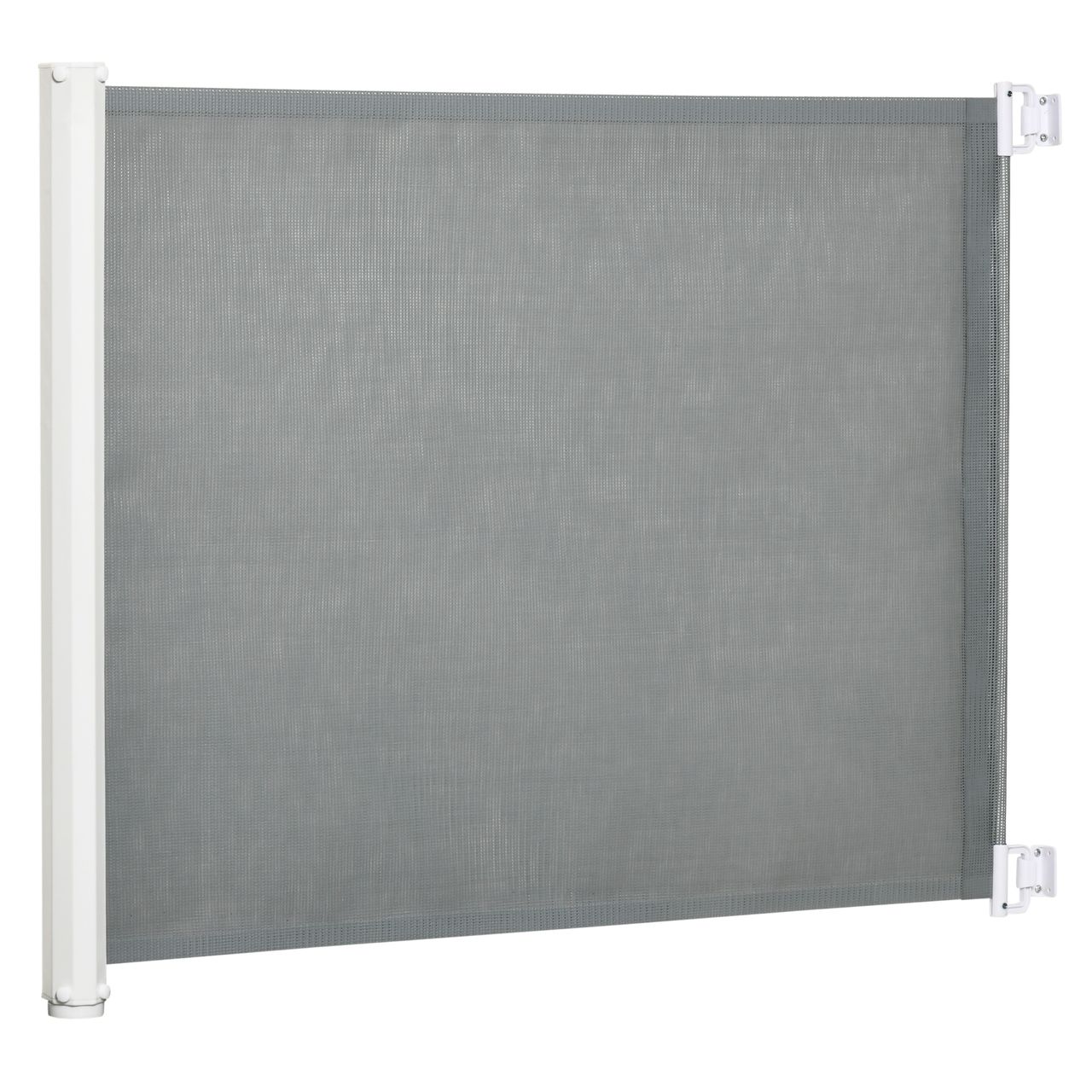 PawHut Hunde Türschutzgitter Treppenschutzgitter Treppenschutz Sicherheitstrennwand Trennwand Türschutz Treppenschutzgitter ausziehbar treppenschutzrollo Rollo Einrollbar PVC Grau 115L x 82,5H cm