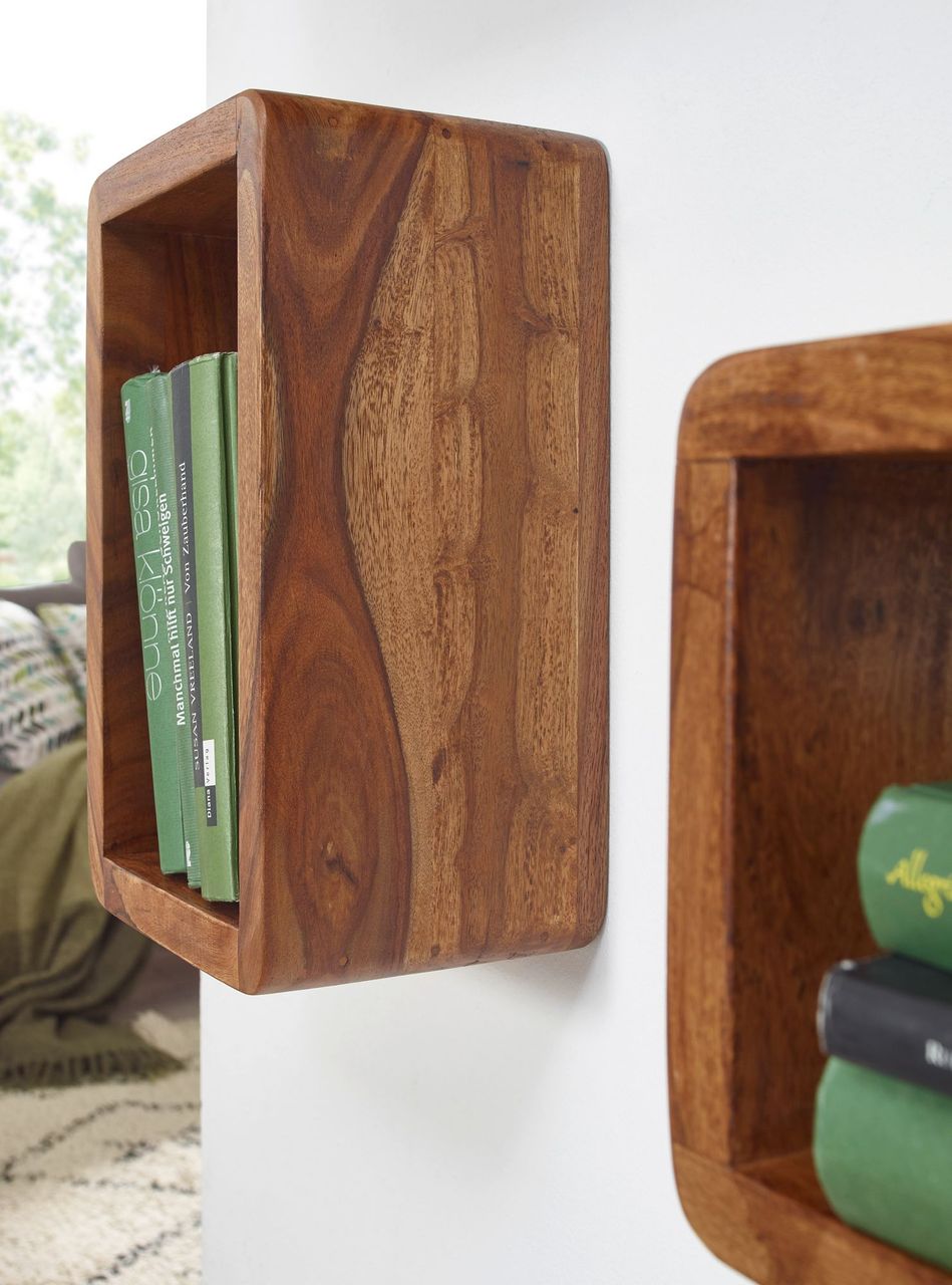 Wohnling Sheesham Massivholz 3er Set Wandregale Cubes