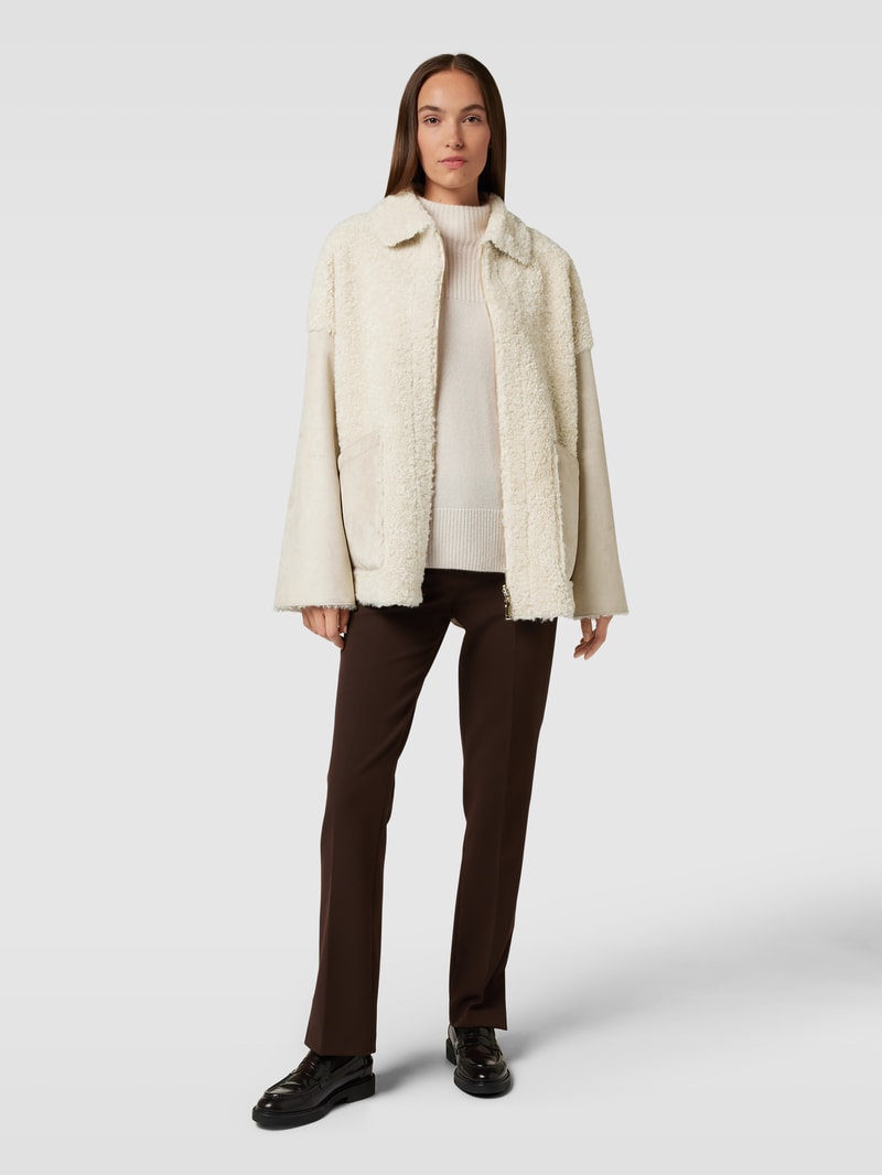 Jacke in Leder-Optik mit Teddyfell in beige
