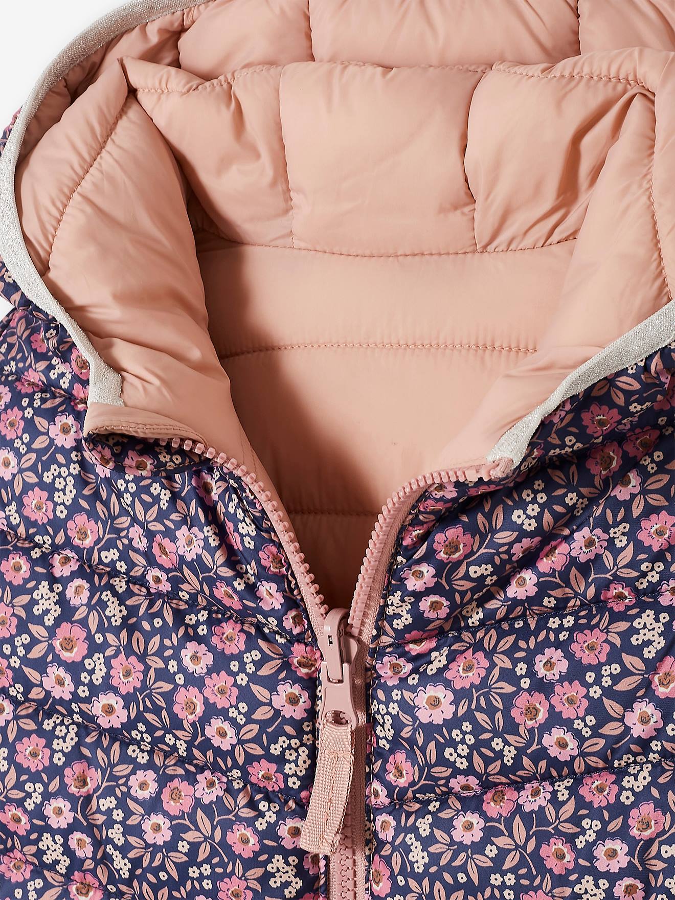 Doudoune à capuche légère réversible fille anthracite imprimé