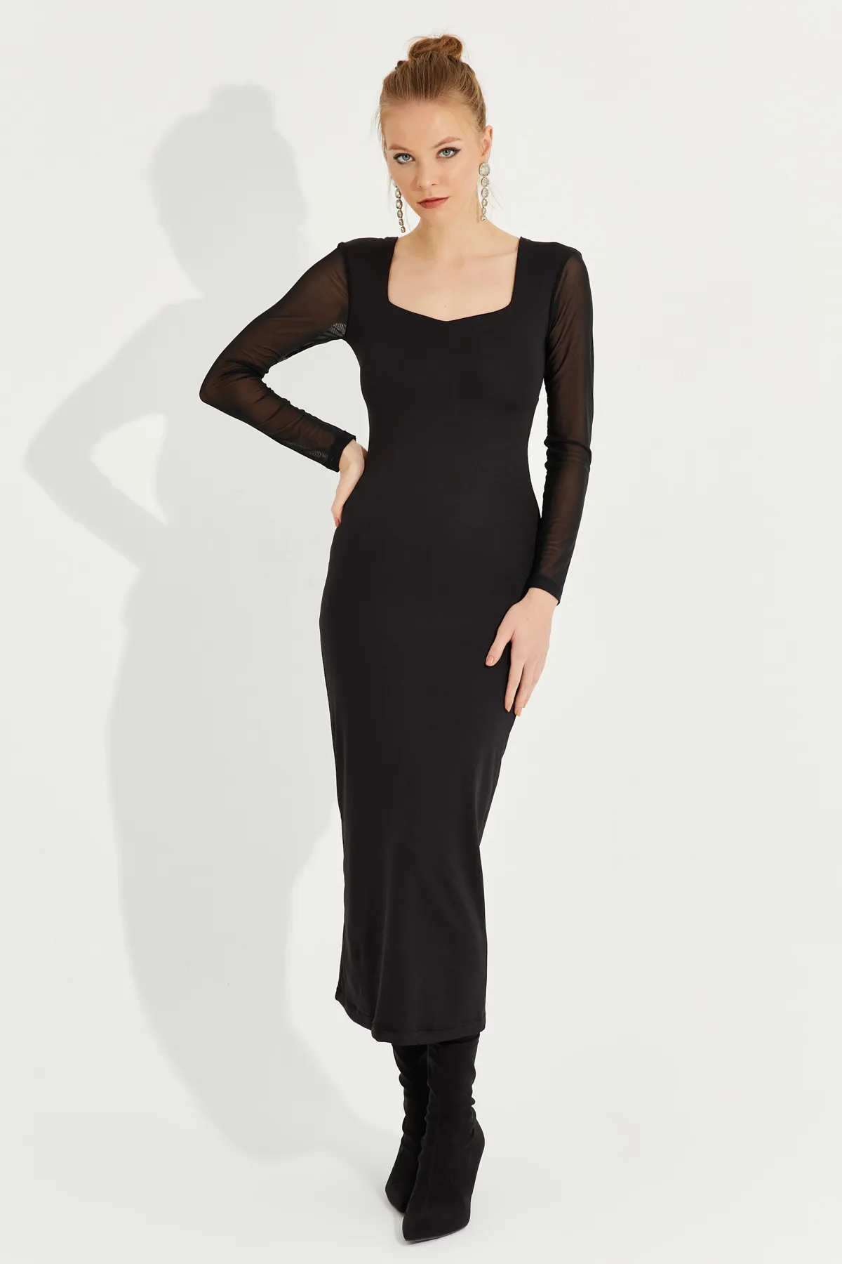 Cool & Sexy  Schwarzes Tüll-Midikleid für Damen EY2599