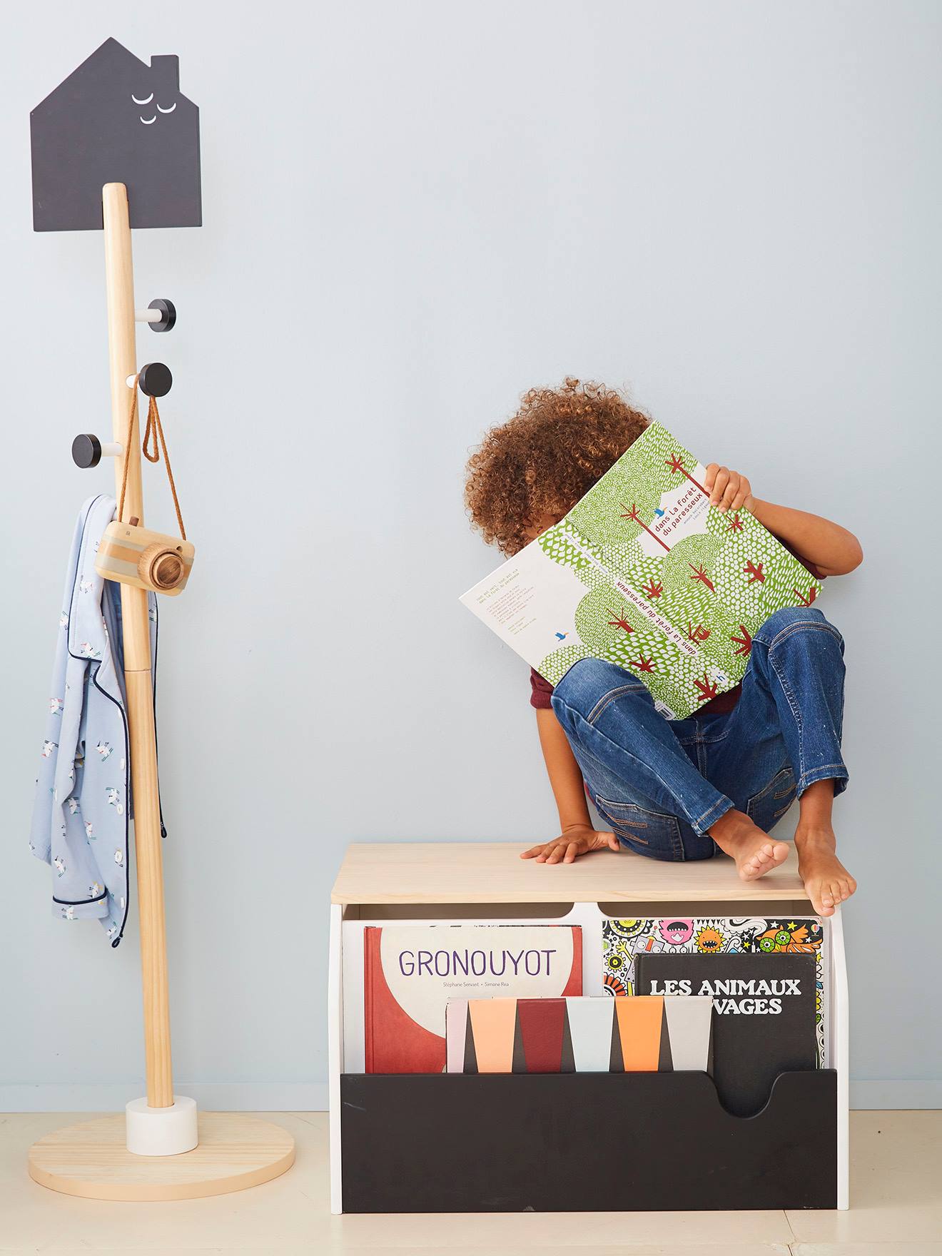 Vertbaudet Kinder Büchertruhe SCHOOL - weiß/natur