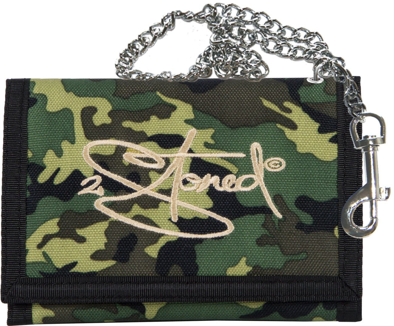 2Stoned Geldbörse Wallet Classic mit Kette und Klettverschluß für Erwachsene u. Kinder, verchromte Kette mit Karabiner