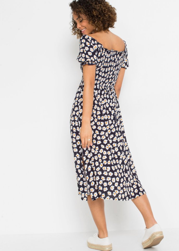 bedrucktes Kleid mit Smok aus nachhalitger Viskose