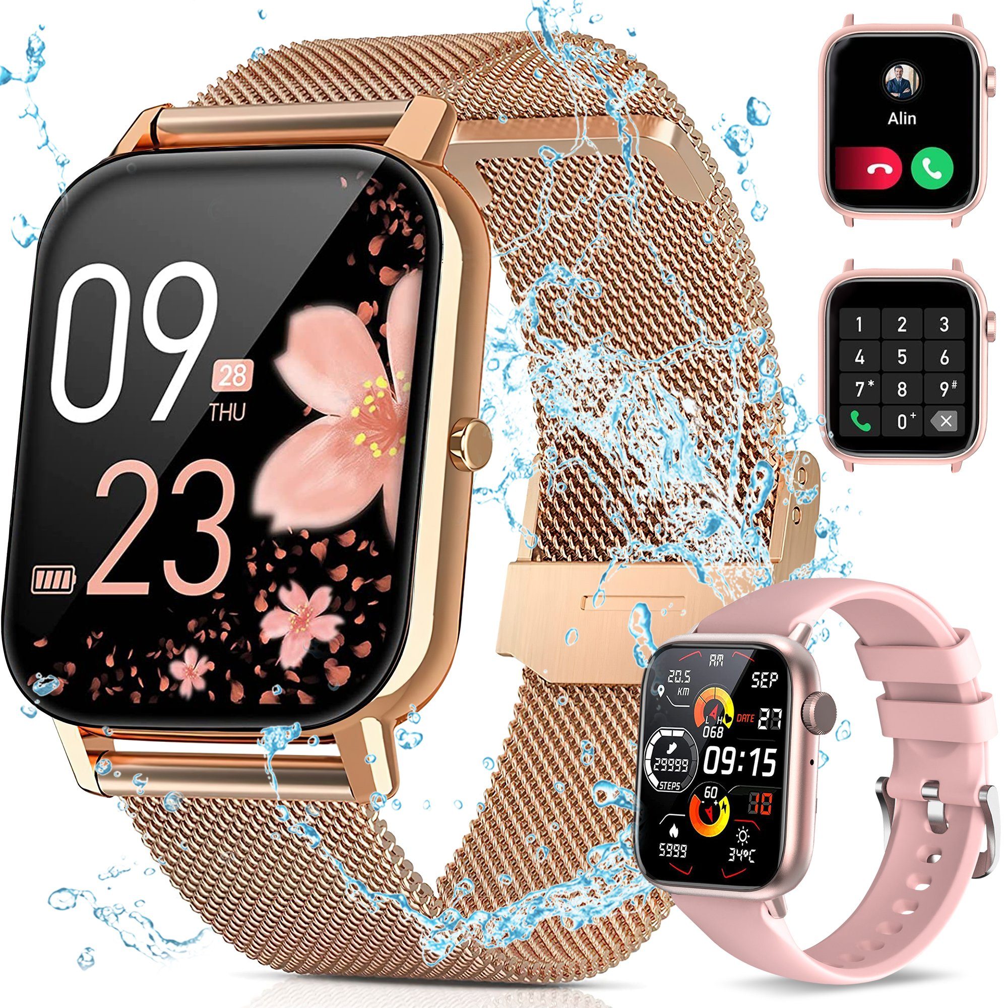 Tisoutec Smartwatch Damen Herren mit Telefonfunktion Fitness Tracker Fitnessuhr Smartwatch (Fitnessuhr mit Telefonfunktion/WhatsApp Notiz,Smartwatch Fitness Tracker Uhr IP68 Wasserdicht,1.83