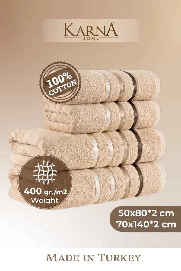 Karna Home  Ballett-Baumwollhandtuch-Set, 4 Stück, Beige