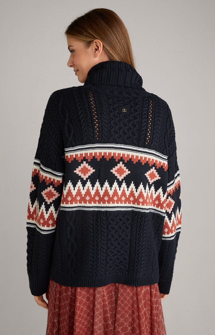 Rollkragen-Pullover in Navy/Beige