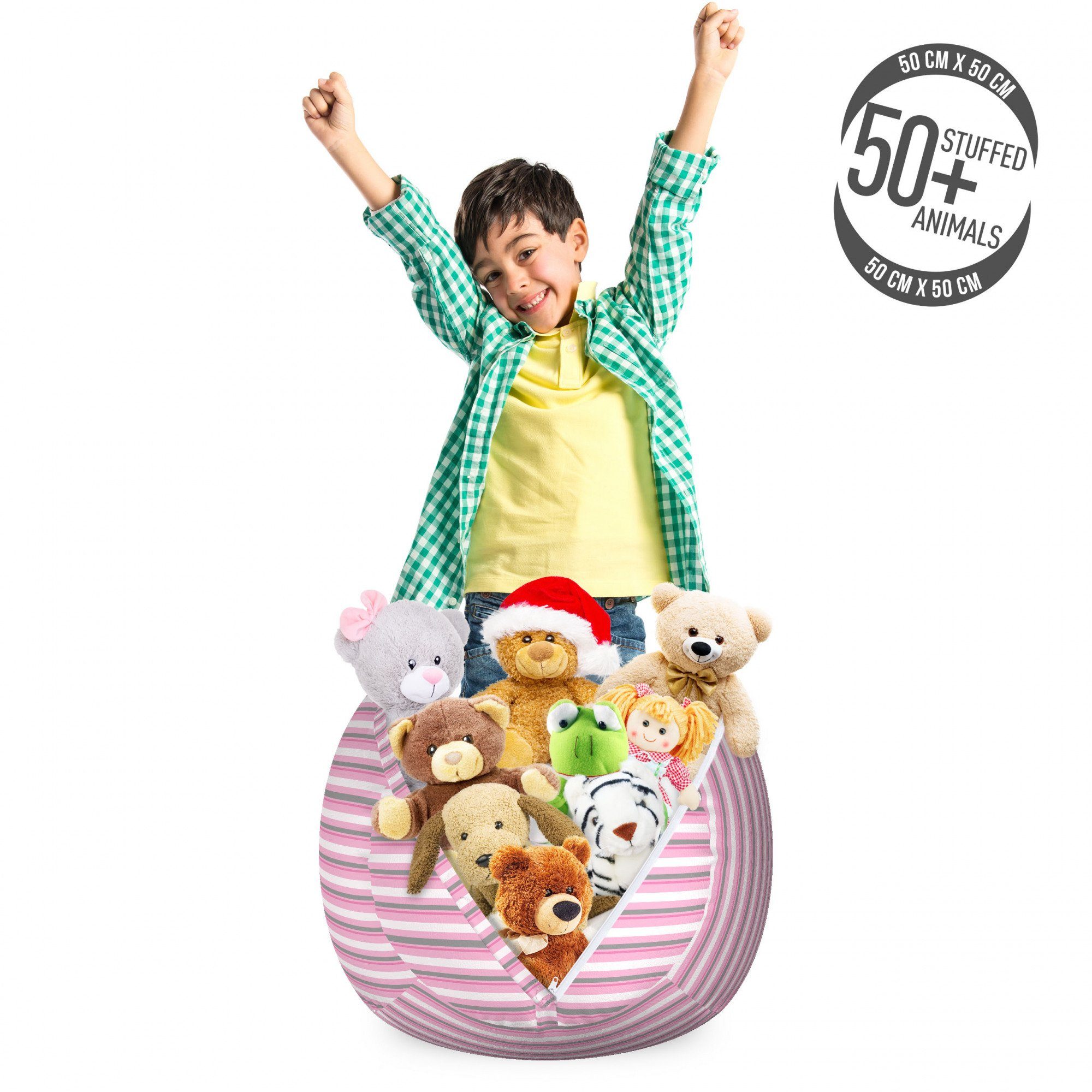 Abakuhaus Spielzeugtruhe Gefüllter Tier Organizer Waschbare Tasche für Kinder, Geometrisch Pink Tones Stripes