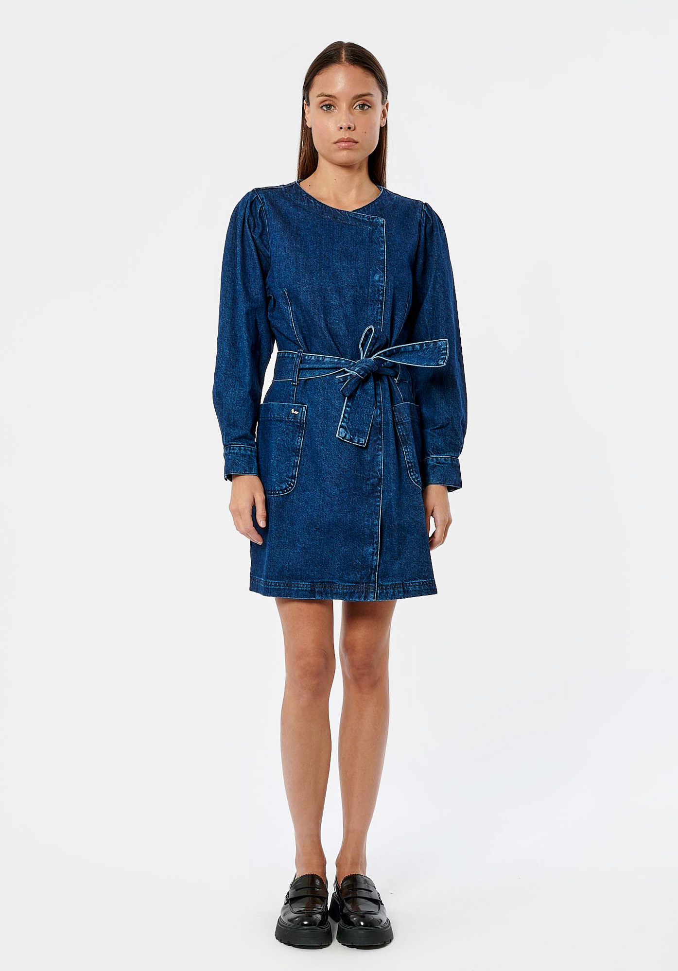 DUNA   Robe portefeuille en jean bleu femme