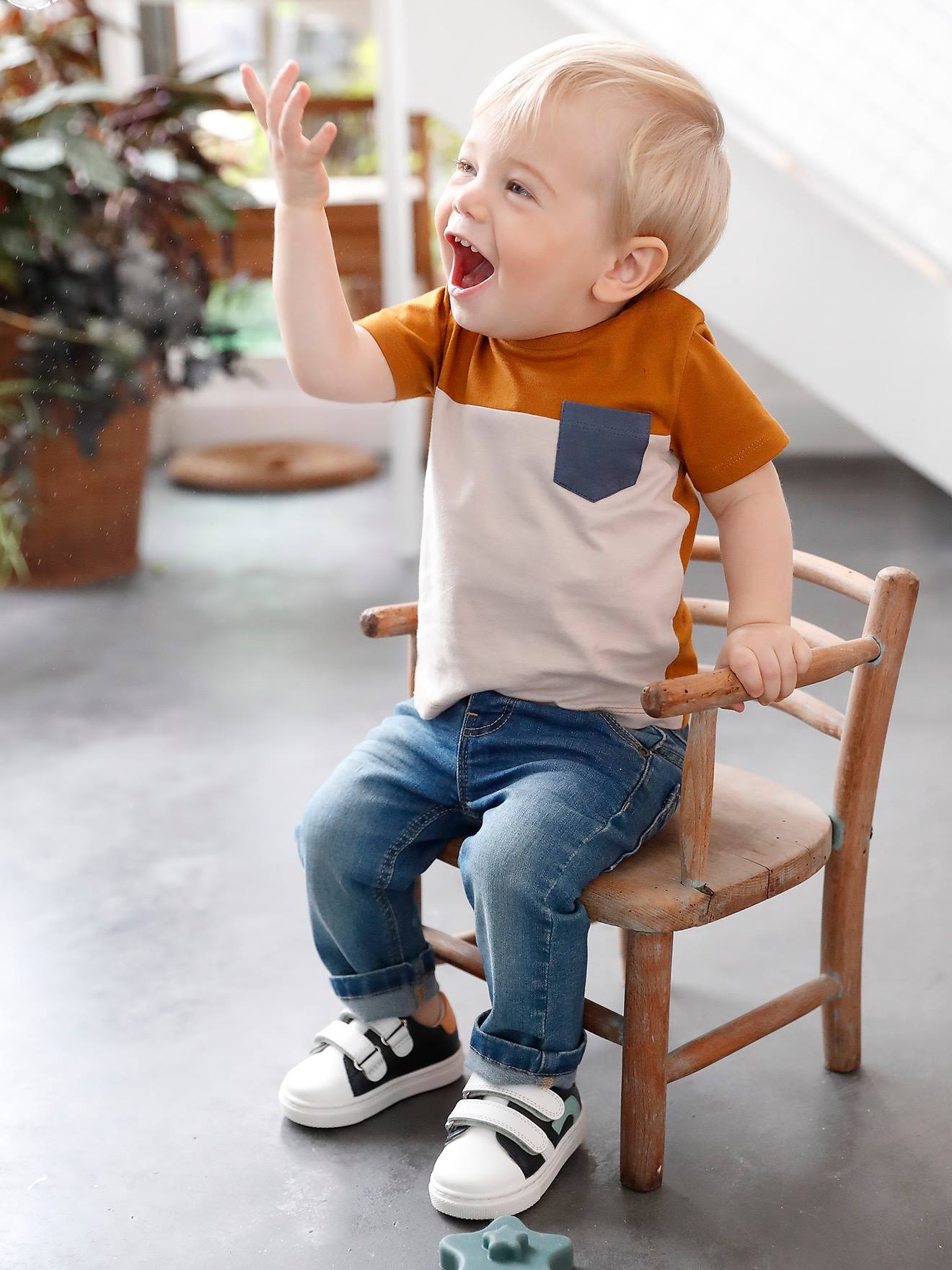 T-shirt colorblock bébé manches courtes caramel