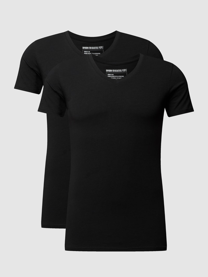 T-Shirt mit Stretch-Anteil im 2er-Pack Modell 'Caris' in schwarz