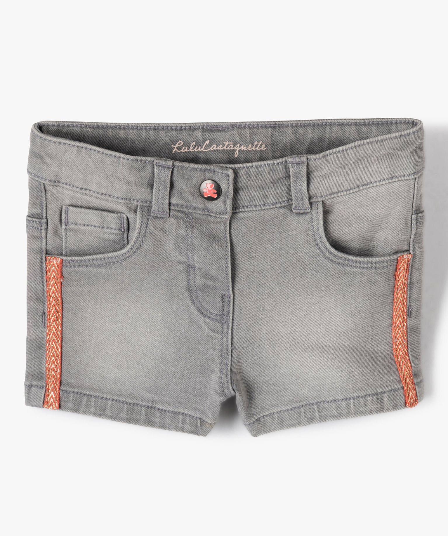 Short bébé fille en jean avec bandes pailletées - LuluCas... gris | GEMO