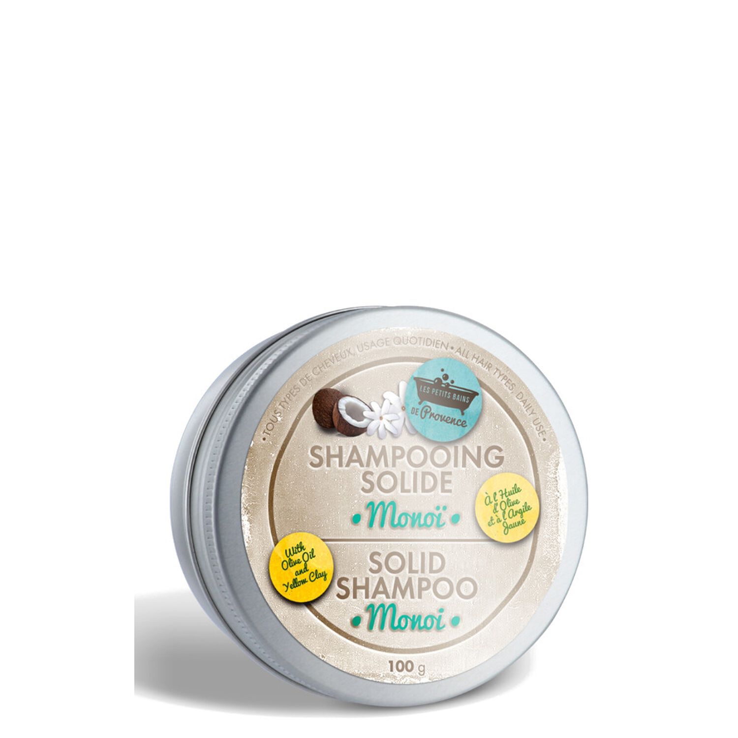 Les Petits Bains de Provence Shampooing Solide & sa Boite en Métal Parfum Monoï