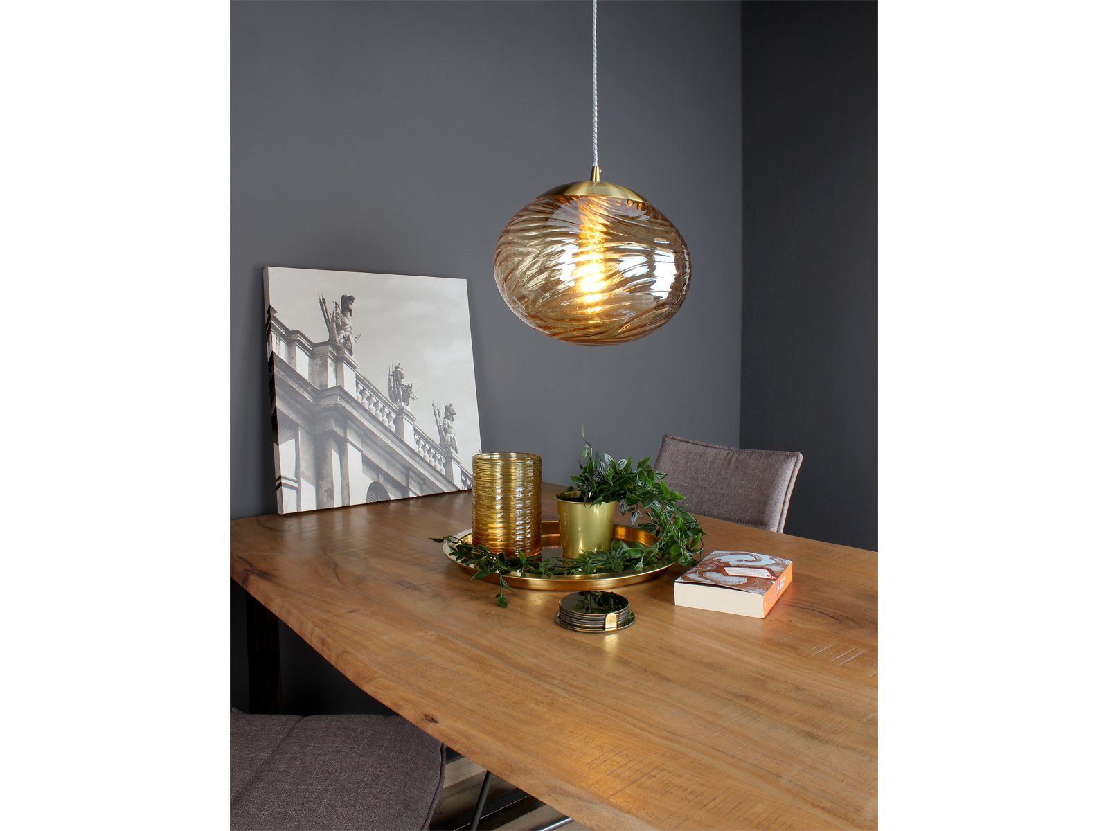 meineWunschleuchte LED Pendelleuchte, Dimmfunktion, LED wechselbar, Warmweiß, Designer Rauchglas Glas-kugel Lampenschirm für über-n Esstisch hängend
