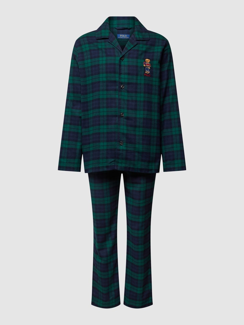 Pyjama mit Tartan-Karo Modell 'FLANNEL HOLIDAY BEAR' in dunkelgrün