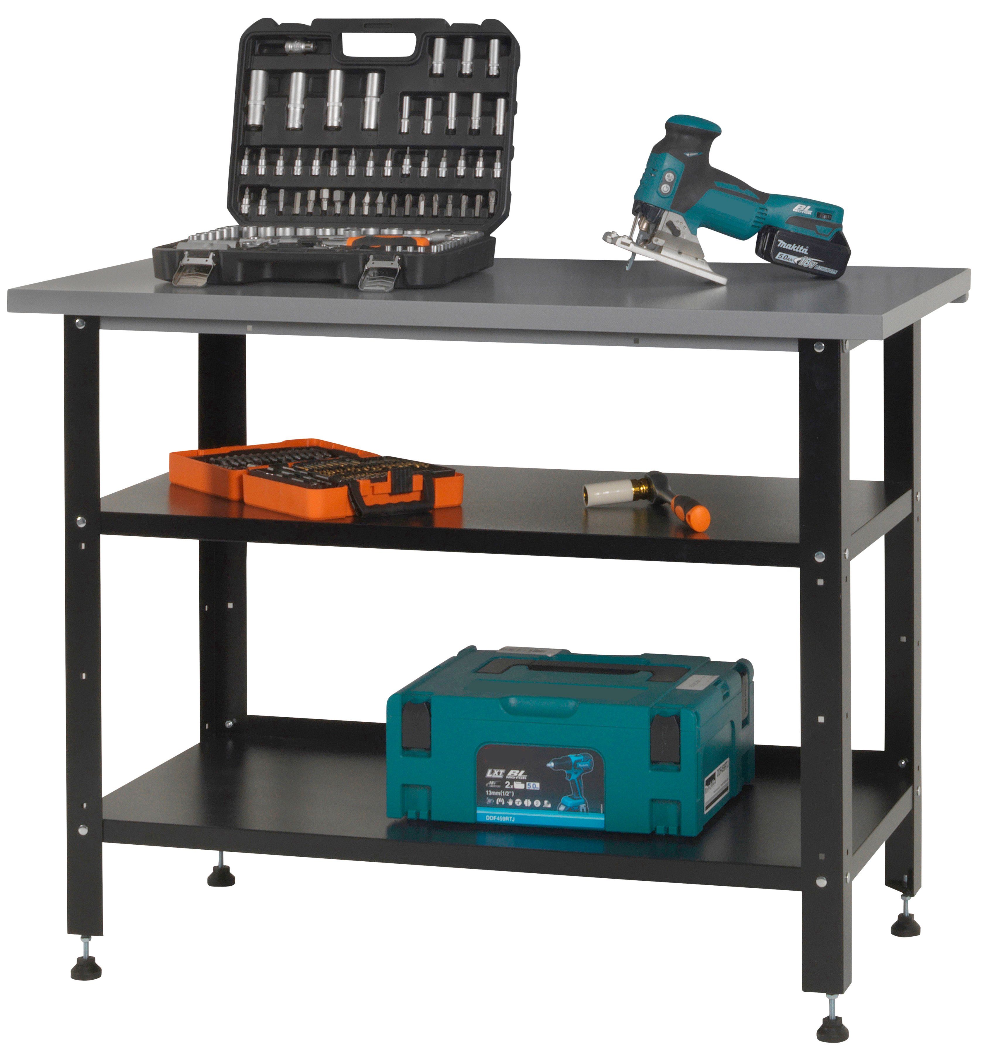 Profiwerk Werkbank Freiburg, Breite 110 cm, höhenverstellbar, robuste Arbeitsplatte