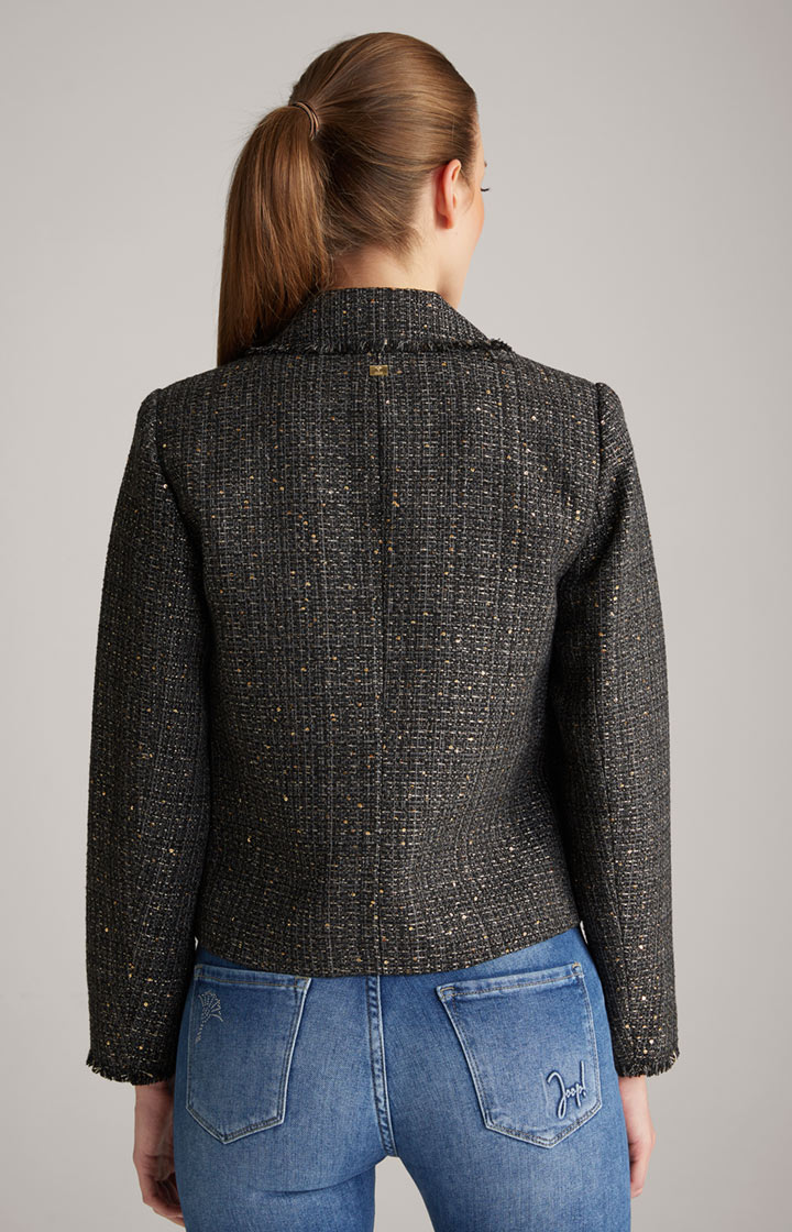 Tweed-Blazer-Jacke in Schwarz/Grau/Gold