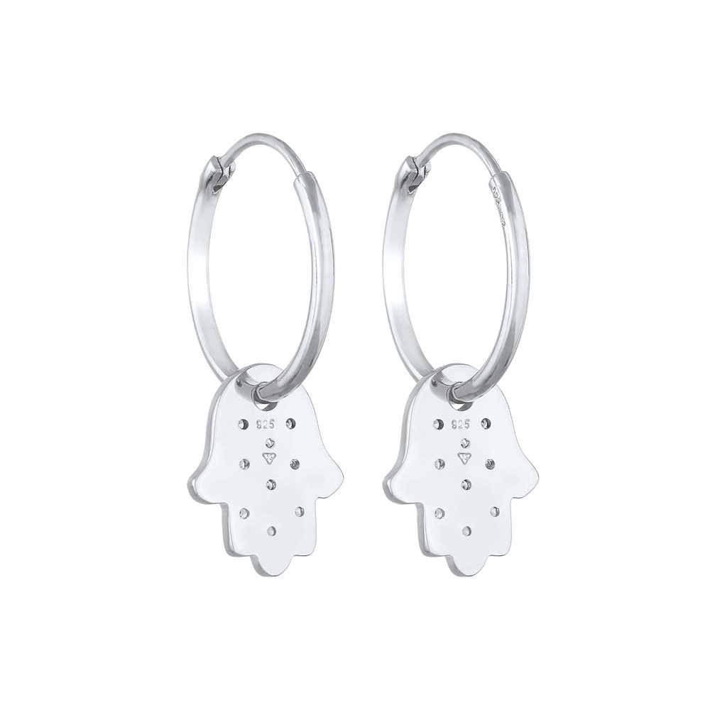 Elli Elli Boucles d'Oreilles Creolen Anhänger Hamsa Hand Zirkonia 925 Silber Boucles d'oreilles