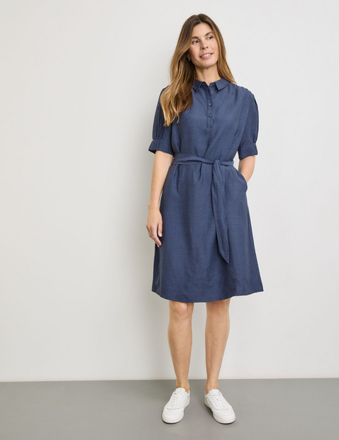 Blusenkleid mit Taillenband und Leinenanteil