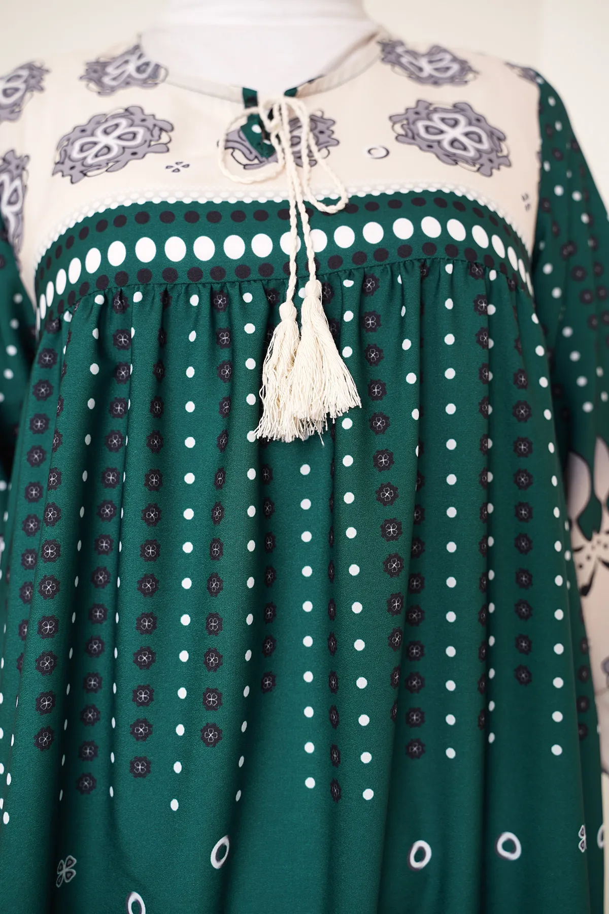 Bigdart  2175 Gemustertes Hijab-Kleid in voller Länge – Smaragdgrün