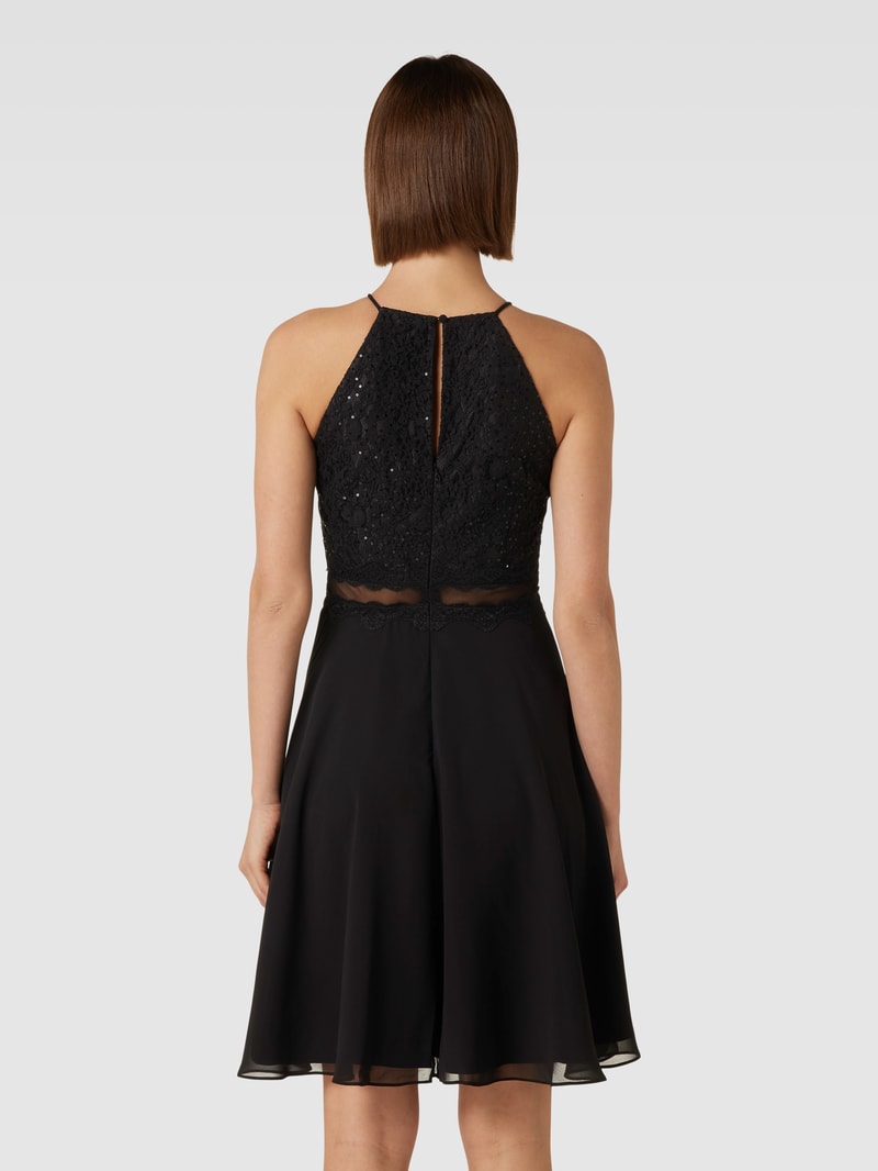 Knielanges Cocktailkleid mit Spitzenbesatz in black