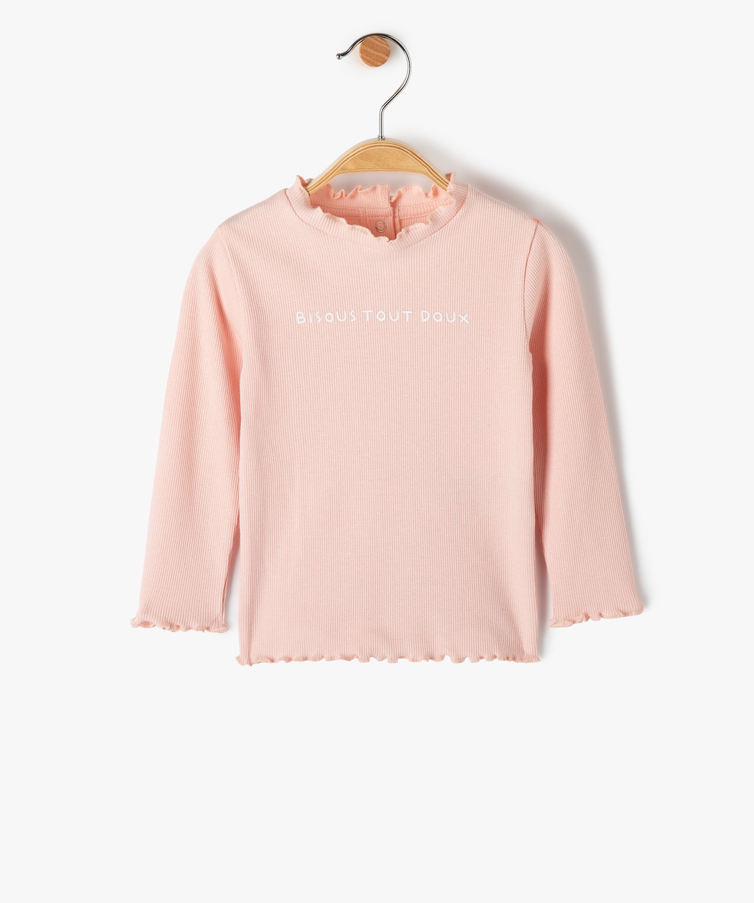 Tee-shirt bébé fille manches longues à ctes rose | GEMO