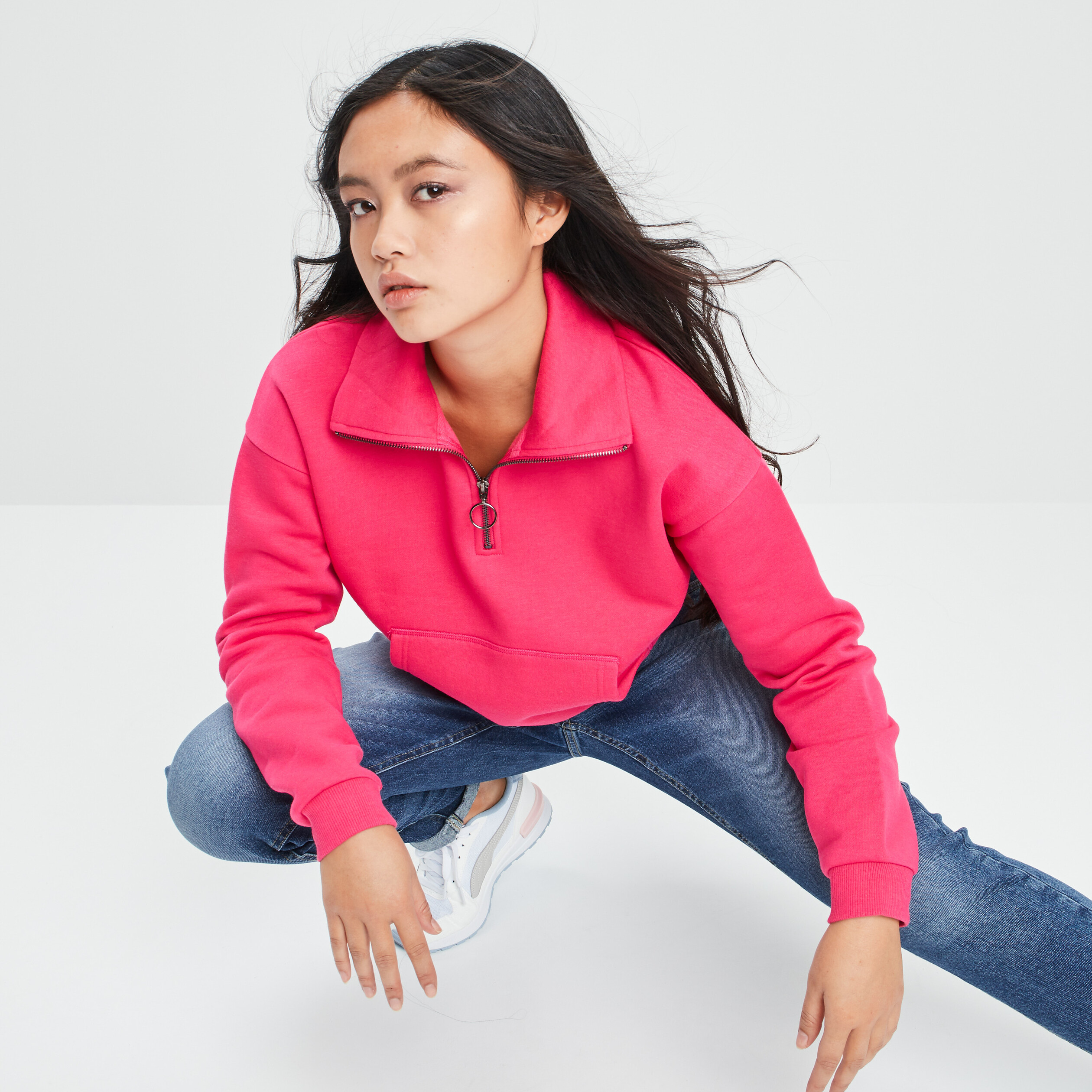 Sweat à col camionneur rose cerise femme | La Halle