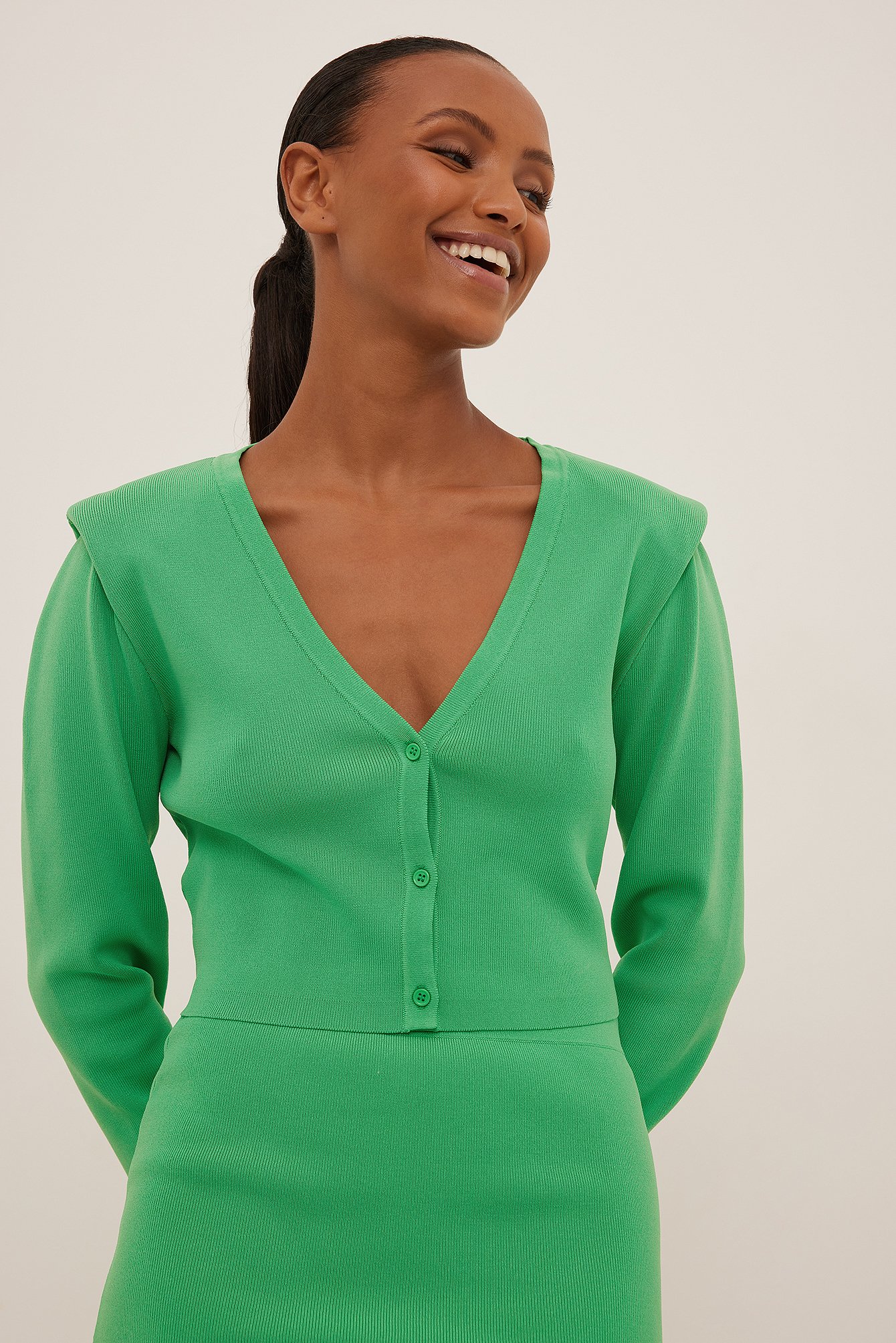Fine Knitted Shoulder Pad Cardigan