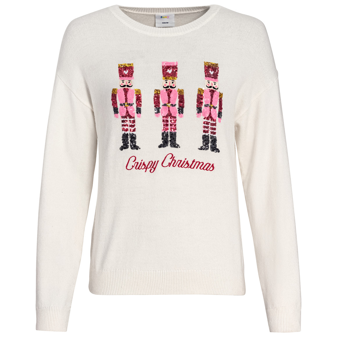 Damen Weihnachtspullover mit Pailletten-Motiv weiss