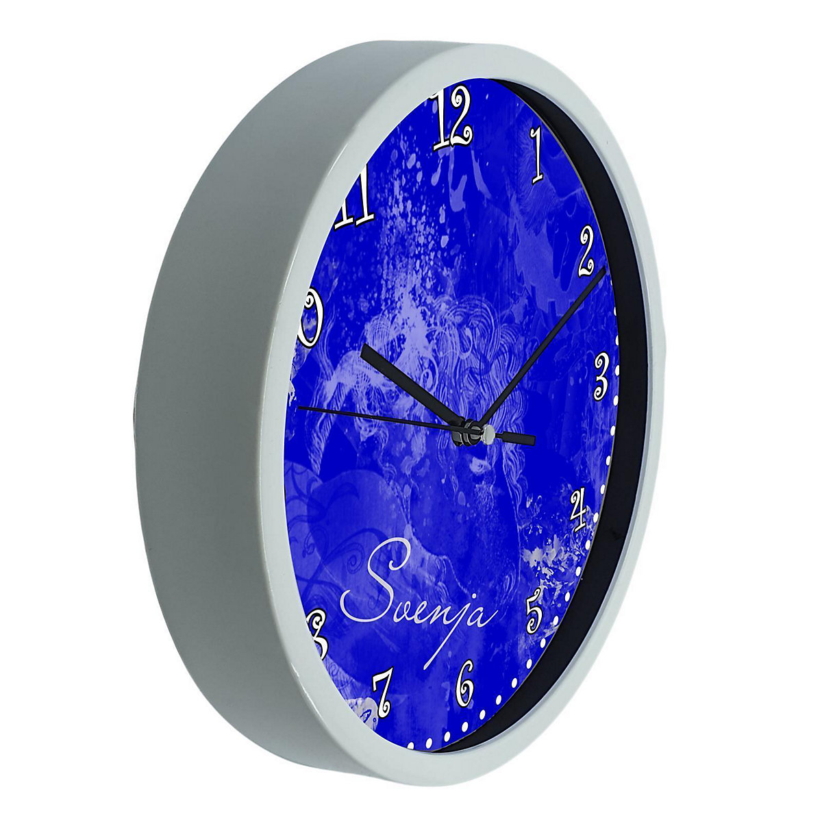 Kinder Wanduhr laufruhig personalisiert mit Name Traum Blau