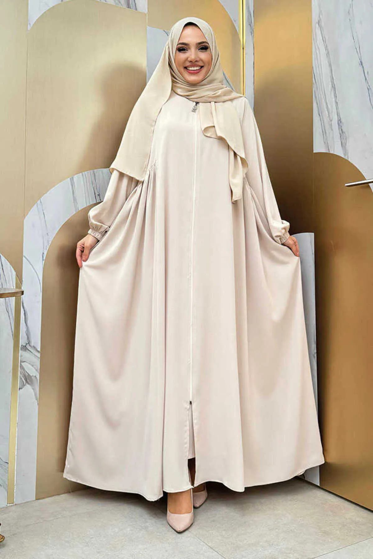 Bym Fashion  Cap & Abaya - Beige - Basic