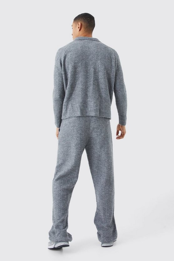 Oversize Pullover mit Fischgräten-Kragen und Trichterkragen