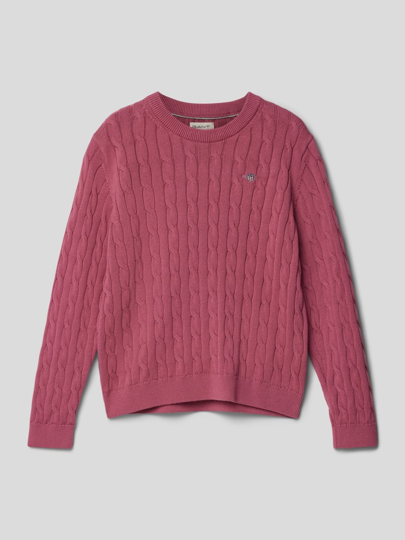 Strickpullover mit Zopfmuster Modell 'SHIELD' in fuchsia