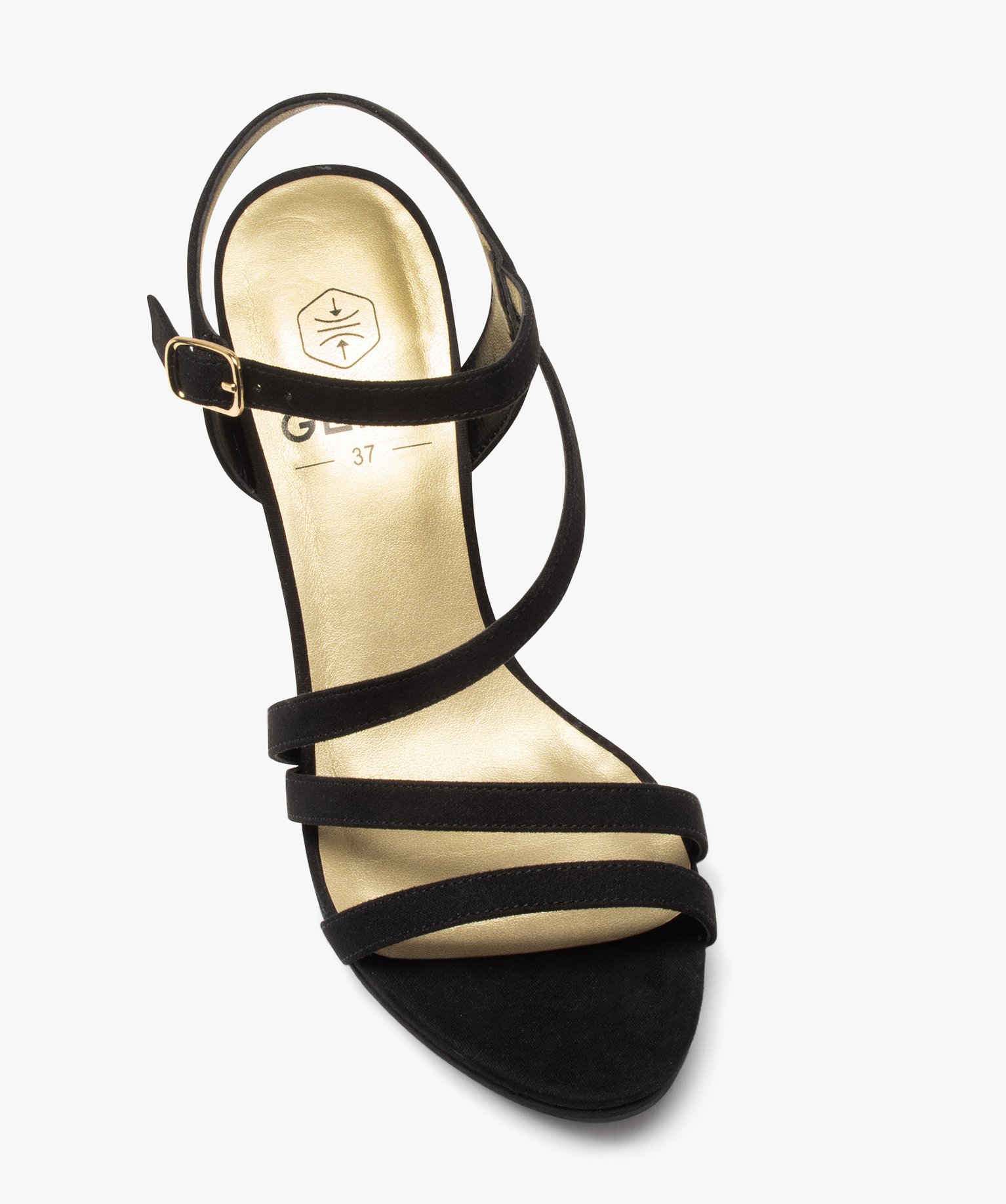 Sandales femme à talon haut en suédine avec brides noir | GEMO