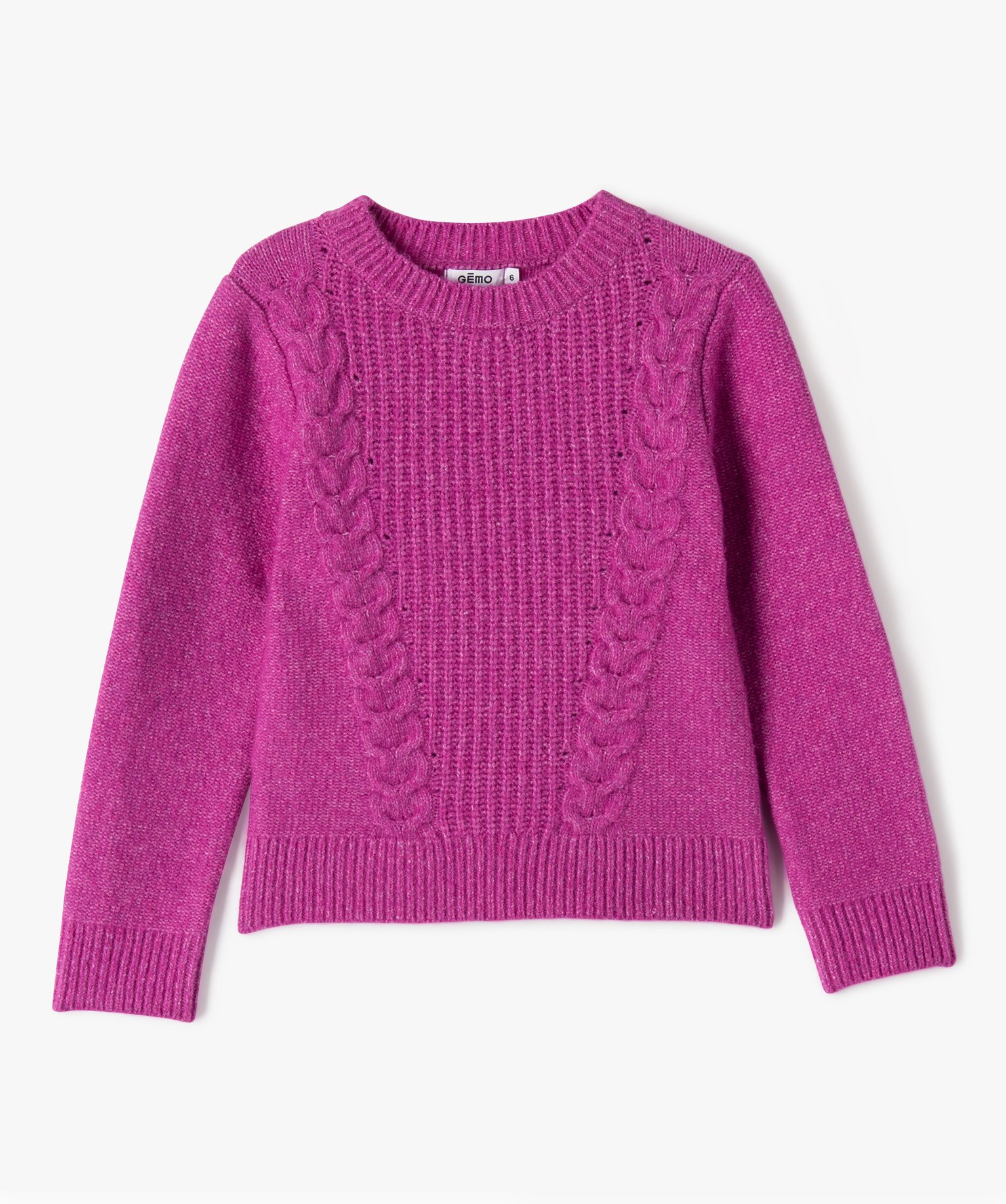 Pull en maille avec torsades sur l’avant fille violet | GEMO