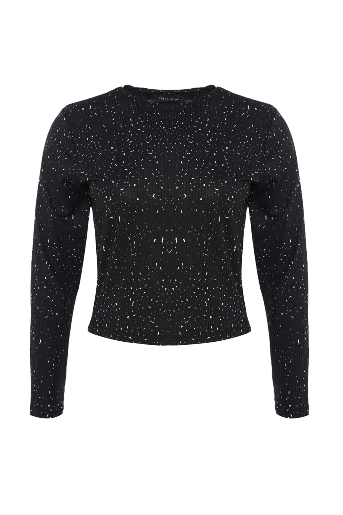 Trendyol Curve  Schwarze, figurbetonte, schnurgebundene Strickbluse TBBAW23AF00016