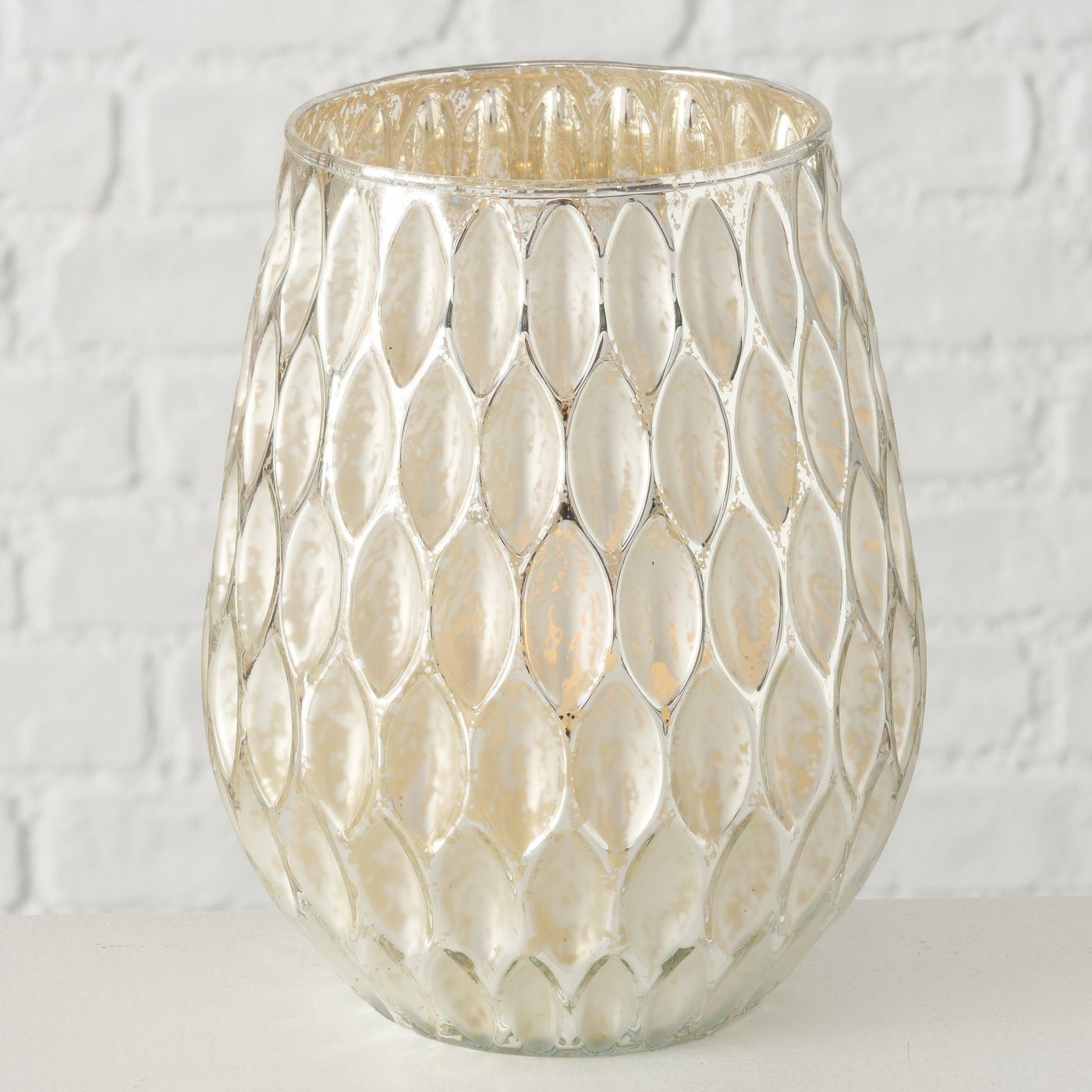 BOLTZE Windlicht, Glas, Mercury Glas geprägt