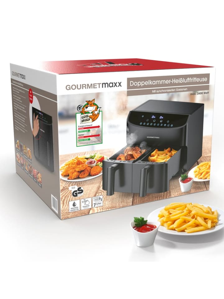 Gourmetmaxx GOURMETmaxx Heißluft-Fritteuse Doppelkorb - 2x 3,5 l - schwarz günstig kaufen onesize