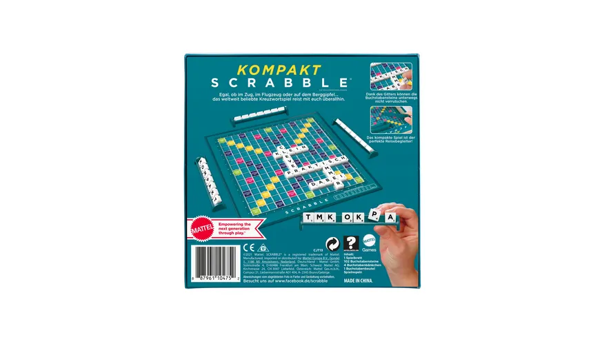Mattel Games Scrabble Kompakt, Gesellschaftsspiel, Brettspiel, Reisespiel