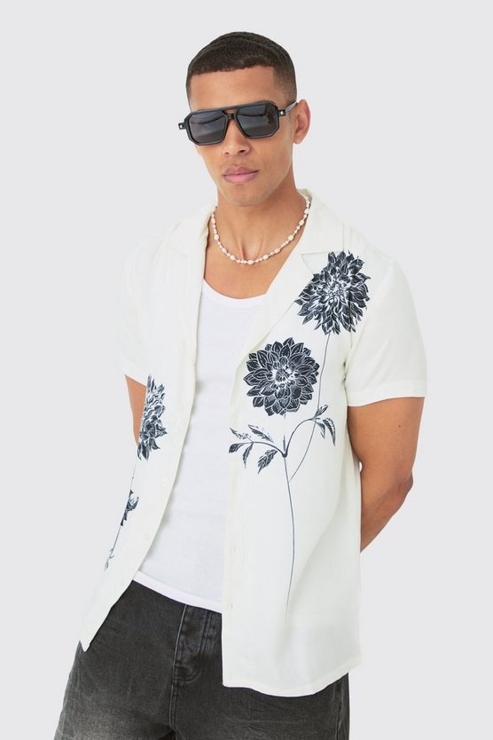 Viskose-Hemd mit Sonnenblumen-Print