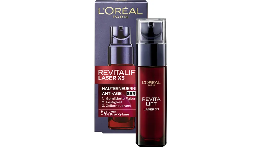 L'Oréal Paris Dermo Revitalift Laser x3 Serum Anti Age - Straffendes Anti-Aging-Serum mit Hyaluronsäure und Vitamin C 30 ml