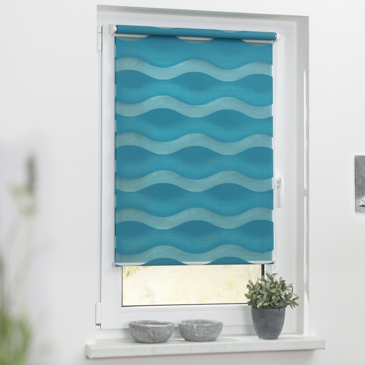 Lichtblick Duo Rollo Welle Klemmfix, ohne Bohren, Petrol, 90 cm x 150 cm (B x L)