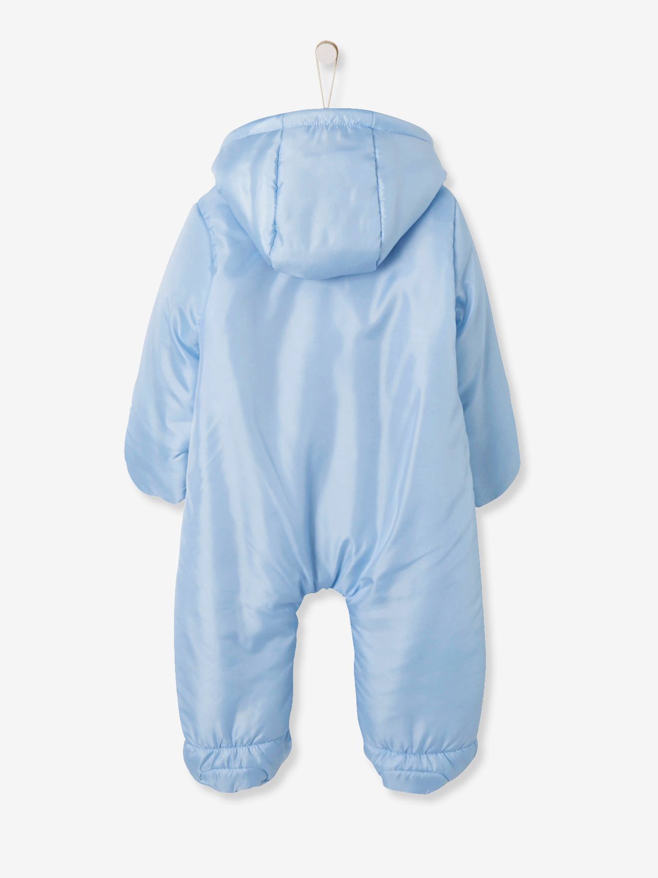 Combinaison-pilote bébé motif frimousse doublée et ouatinée bleu clair